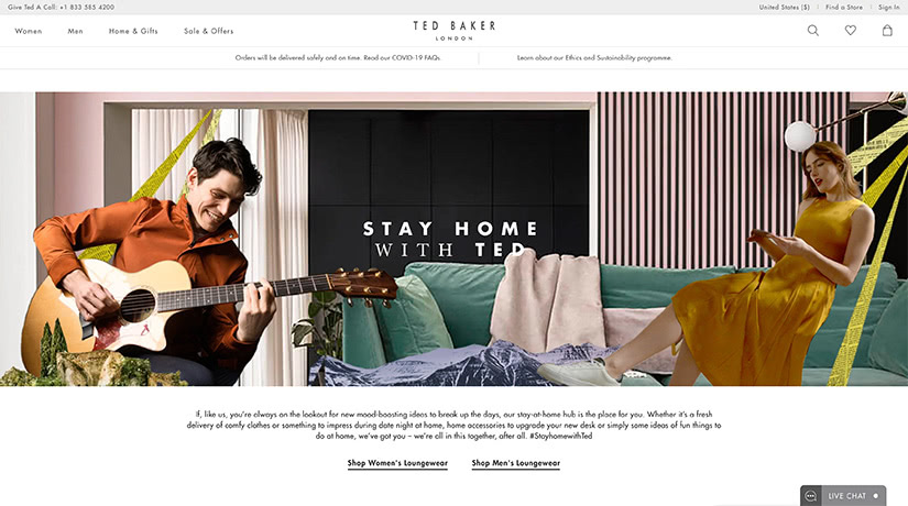 ted baker website luxury stay-at-home economy - Luxe Digital